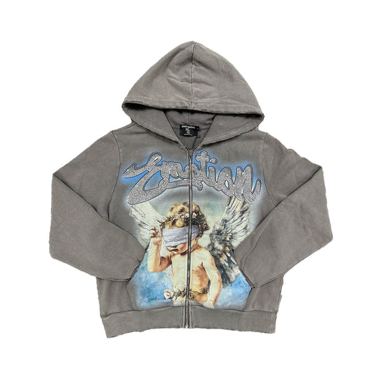Mixed Emotion Brand Grey Rhinestone Hoodie