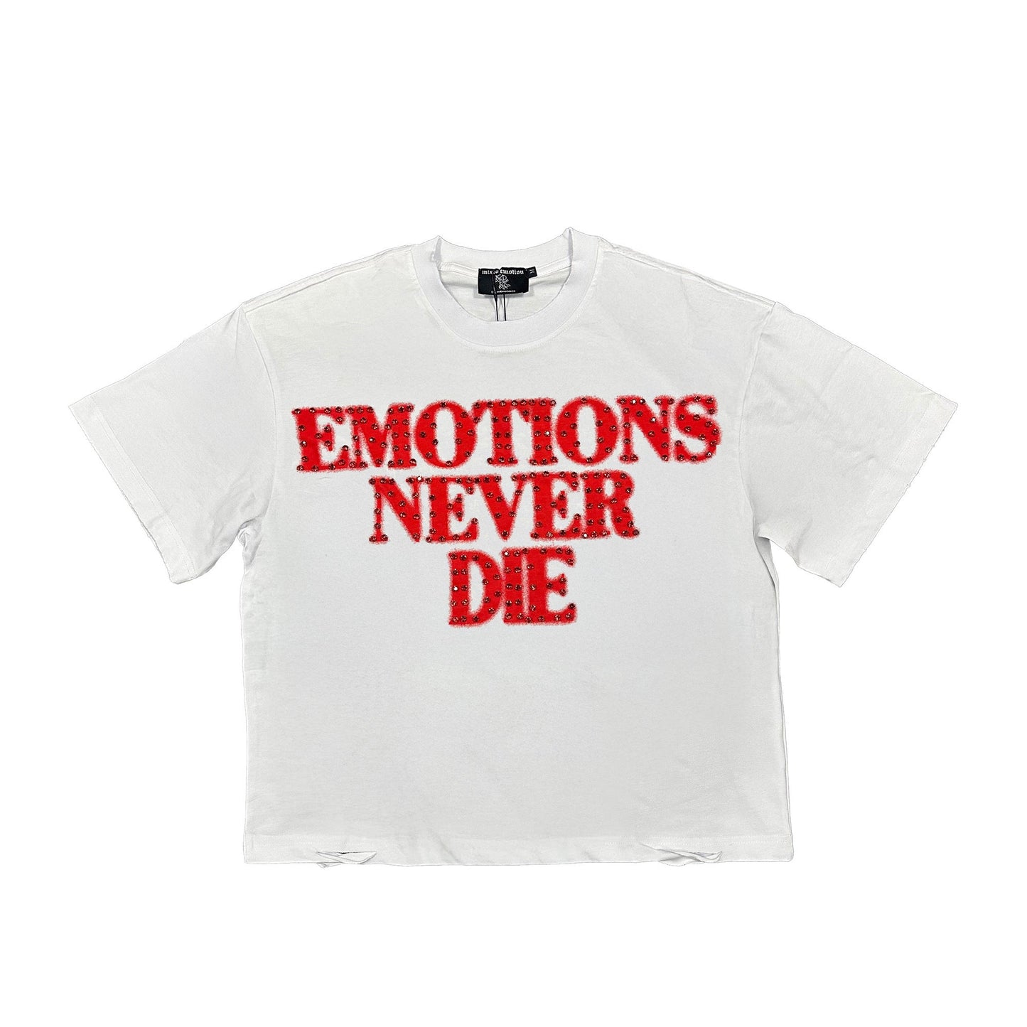 Mixed Emotion Brand Rhinestone white shirt with Red print